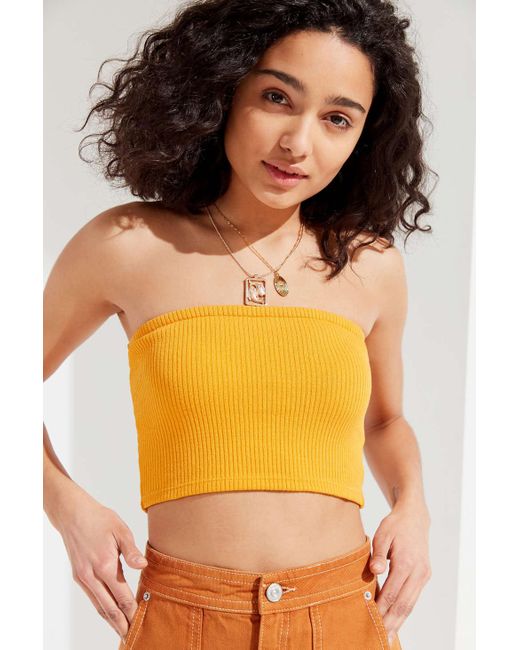 Urban Outfitters Yellow Uo Hallie Ribbed Knit Cropped Tube Top