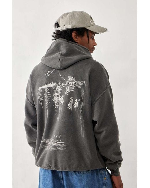 Urban Outfitters Uo - überfärbter hoodie in mit japanischem motiv in Gray für Herren