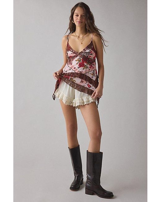 Kimchi Blue Red Asterid Lace Trim Asymmetric Babydoll Cami