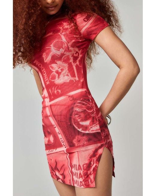 Miaou Red Uo Exclusive Billie Stamp Mini Dress