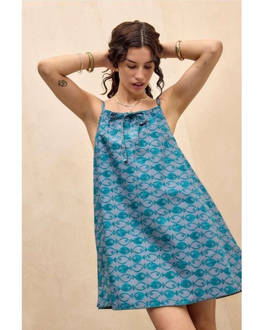 BDG Blue Eva Printed Mini Shift Dress