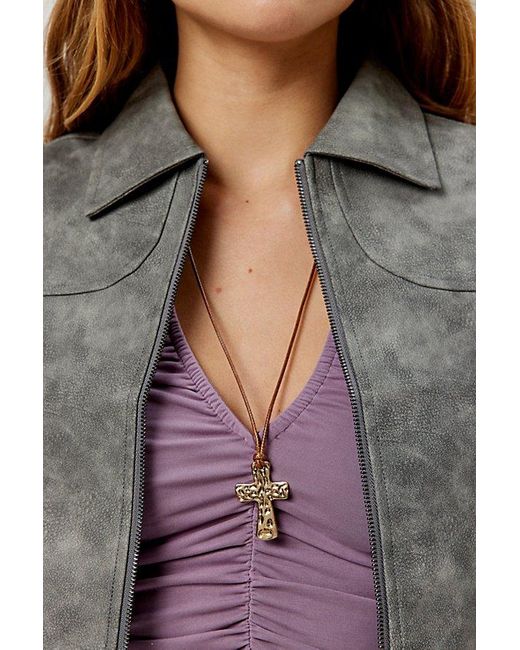Urban Outfitters Gray Hammered Cross Corded Necklace