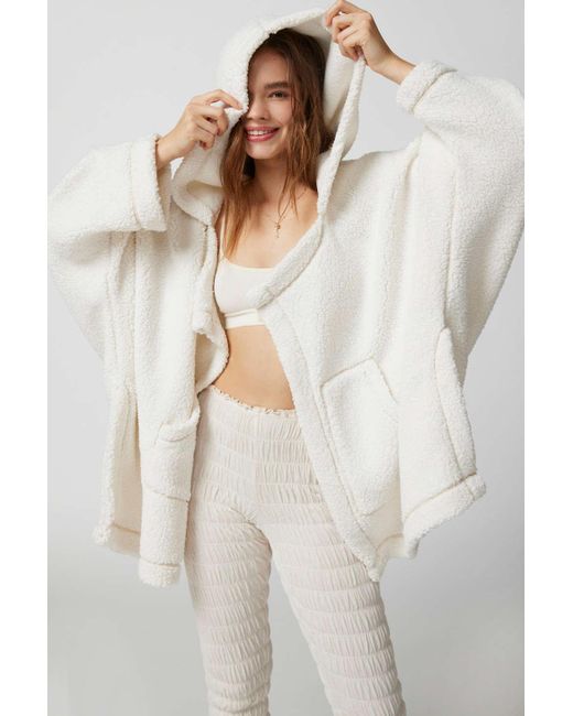 Women's White Fleece Poncho with Hood