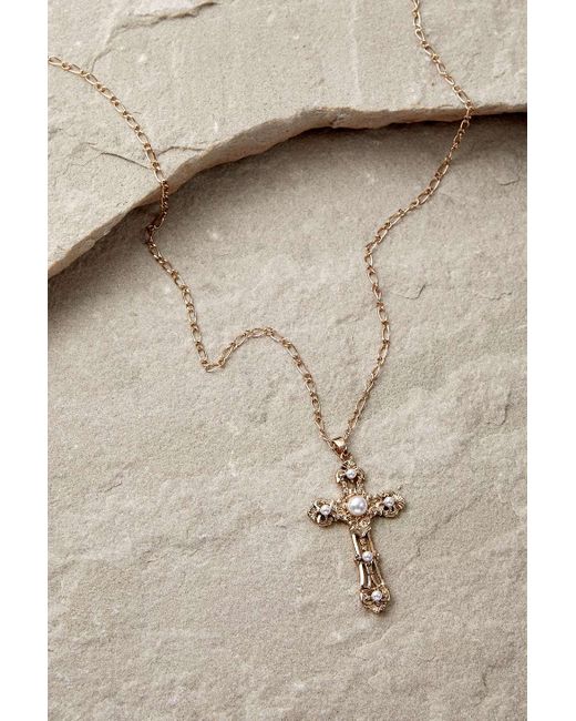 Silence + Noise Natural Silence + Noise Pearl Statement Cross Necklace