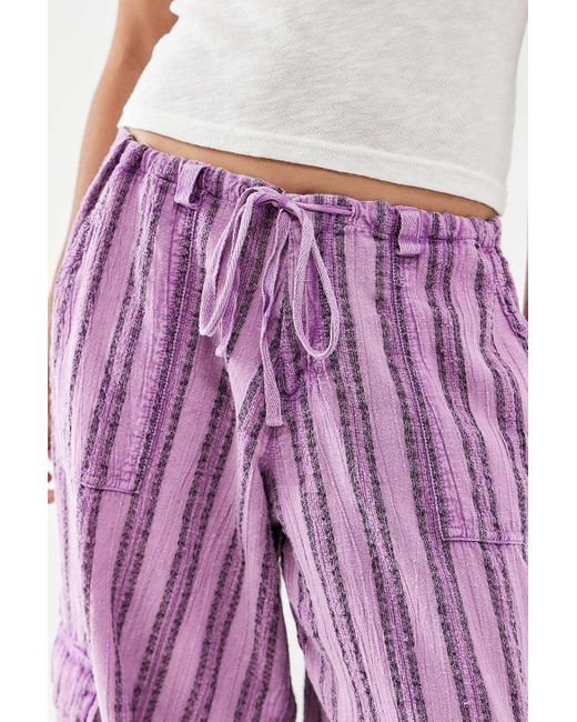 BDG Purple Cody Striped Linen Cocoon Cargo Pants