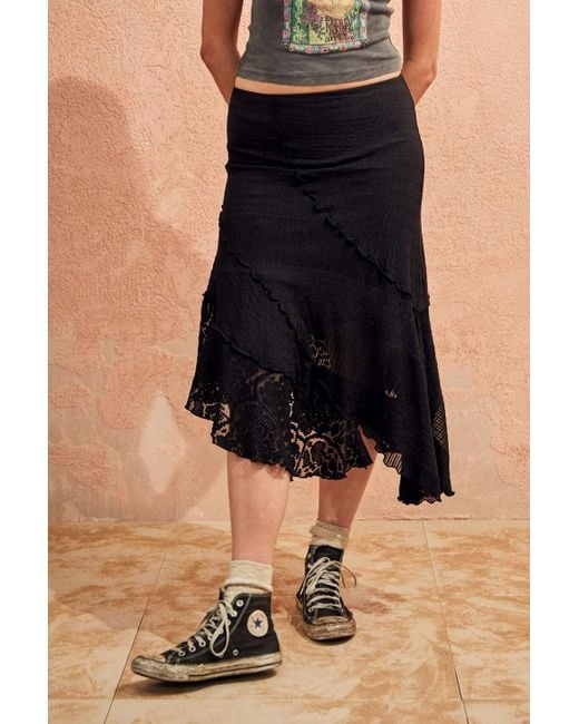 Urban Outfitters Blue Uo Black Textured Asymmetric Midi Skirt