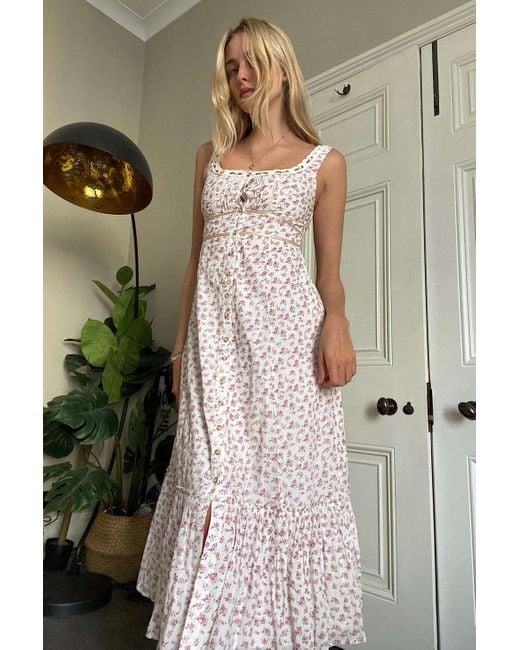 Urban Outfitters White Uo Jessie Floral Print Midi Sun Dress