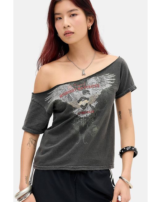 Urban Outfitters Black Uo Maverick Off-shoulder Graphic Tee