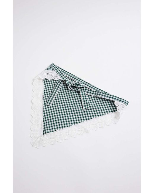 Urban Outfitters Green Uo Gingham Lace Headscarf