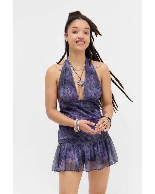 Silence + Noise Blue Silence + Noise Strobe Halterneck Skort Dress
