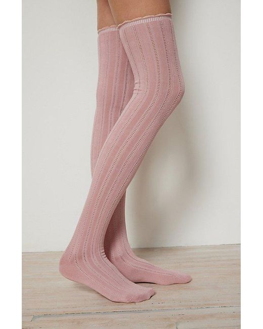Urban Outfitters Pink Pointelle Over-The-Knee Sock