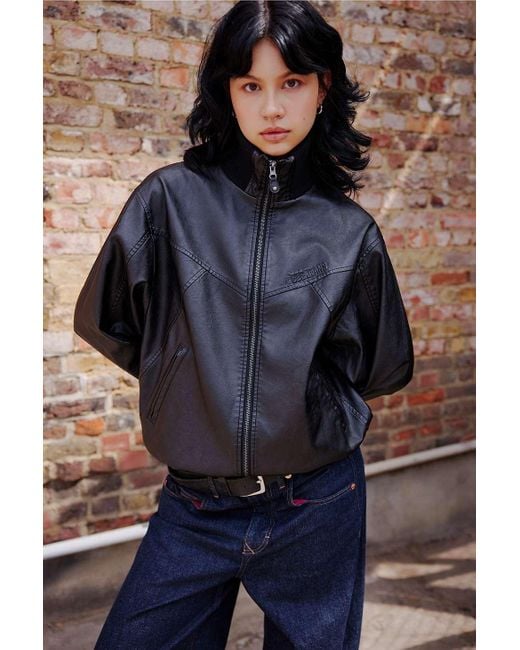 BDG Blue Frances Faux Leather Unwadded Bomber Jacket