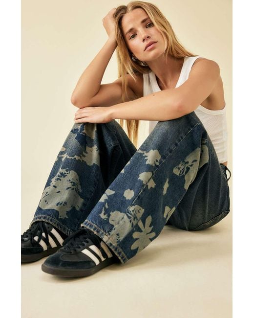 BDG Blue Logan Boyfriend Flower Print Jeans