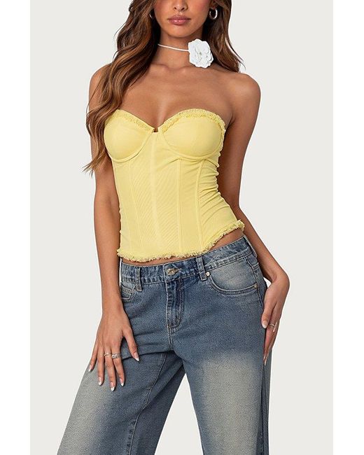 Edikted Yellow Deirdre Mesh Lace Up Corset