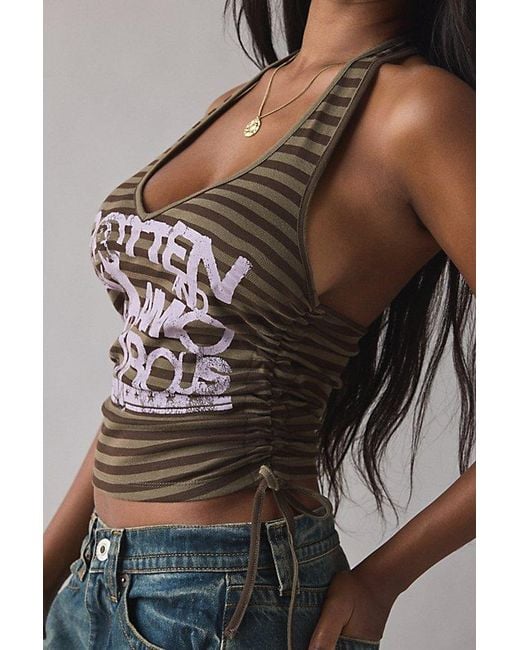 Glamorous Black Rotton Amorous Graphic Ruched Side-Tie Halter Top