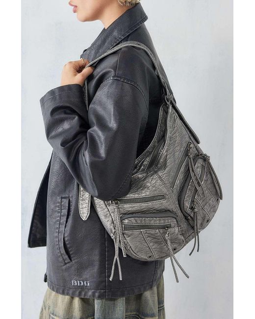 BDG Gray Faux Leather Utility Slouch Bag