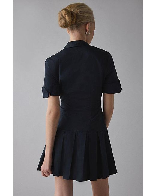 BDG Special Treatment Drop Waist Short Sleeve Shirt Mini Dress in Blue