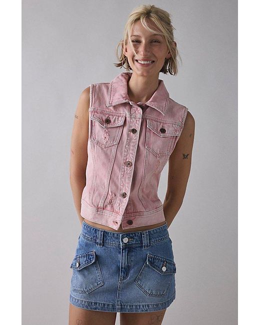 Vintage & ReMADE by UO Blue Remade By Uo Overdye Denim Vest Top Jacket