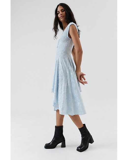 Urban Outfitters Blue Uo Corina Velvet Short Sleeve Mini Dress