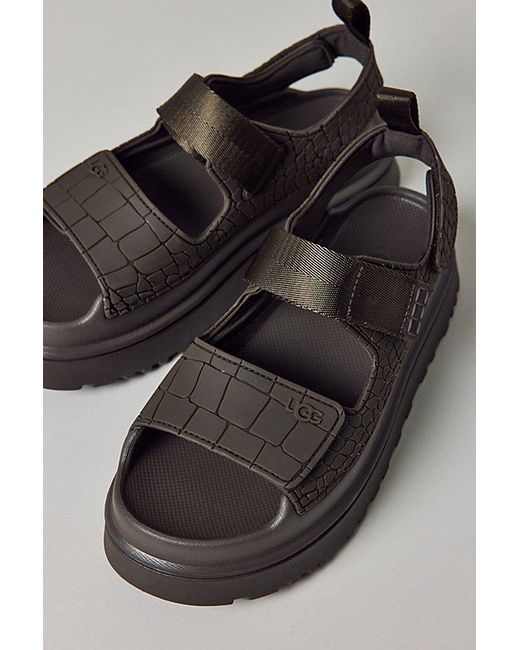 Ugg Black Goldenglow Embossed Sandals