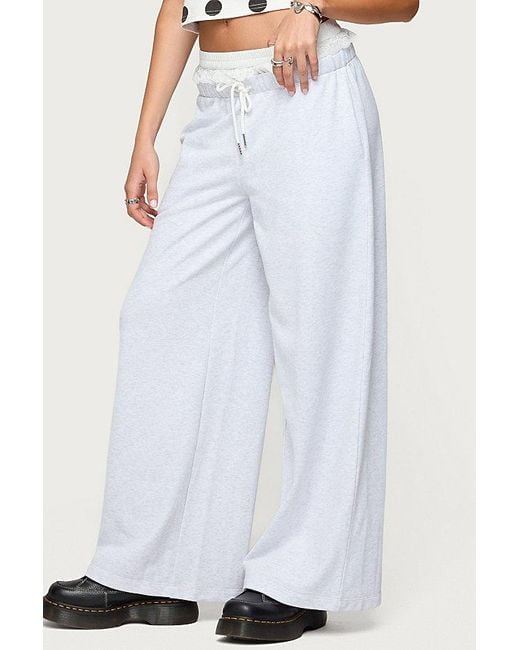 Edikted White Tamia Peekaboo Ruffle Lace Sweatpants