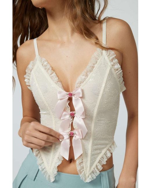 Out From Under White Belle Lace & Bows Corset In Ivory,at Urban Outfitters