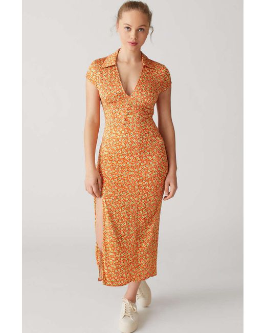 Urban Outfitters Uo Chantelle Side Slit Midi Dress in Orange Lyst