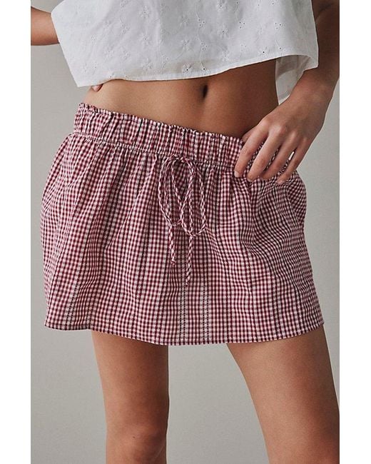 Kimchi Blue Red Emiline Gingham Cotton Low-Rise Mini Skirt
