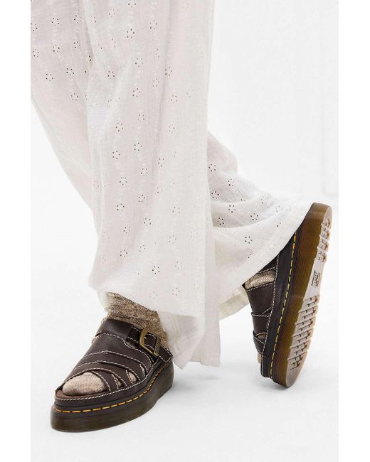 Dr. Martens White Brown Maxxy Slide Leather Sandals