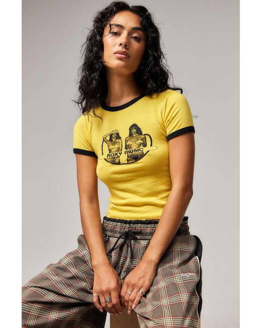 Urban Outfitters Yellow Uo Roxy Music Ringer T-shirt