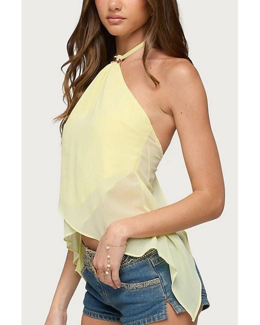 Edikted Yellow Chiffon Split Open Back Halter Top