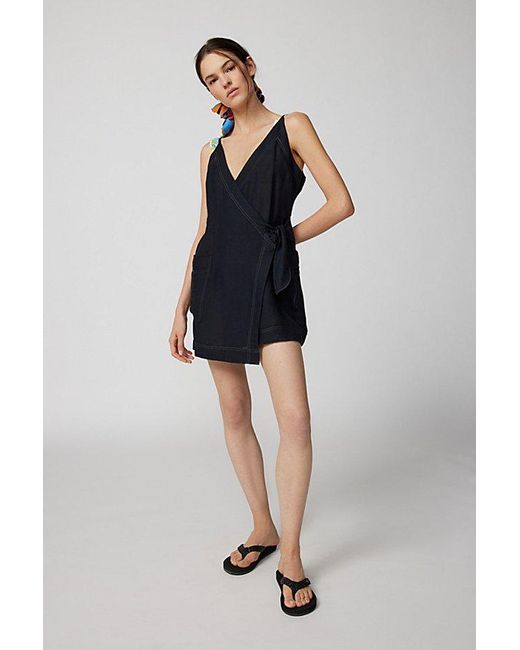 Urban Outfitters Blue Uo Wrap Me Up Linen Mini Dress