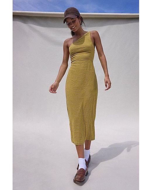 Urban Outfitters Yellow Uo Carson Asymmetrical One Shoulder Linen-Blend Midi Dress