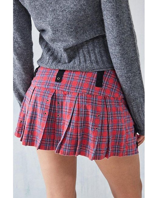 Urban Outfitters Red Uo Washed Tartan Mini Buckle Kilt Skirt