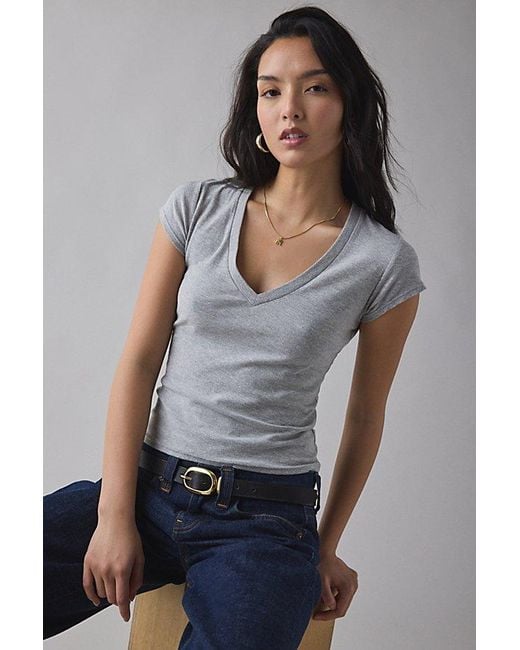 BDG Gray V-Neck Short Sleeve Spill The Tee