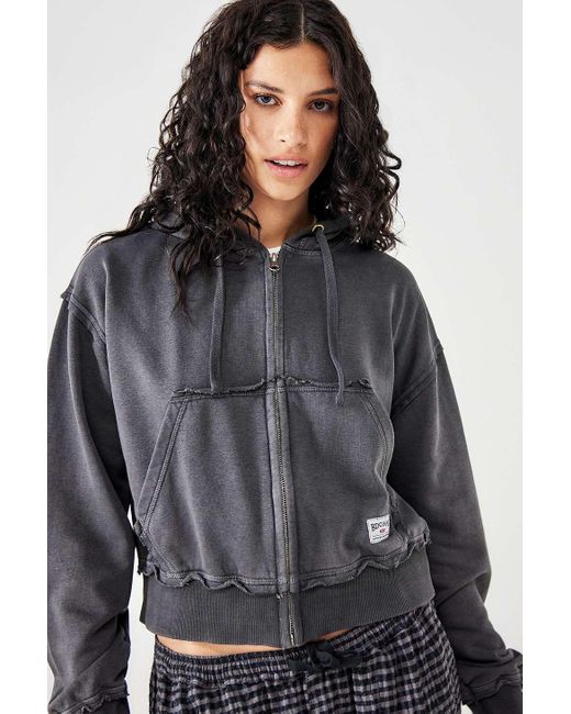BDG Charcoal Zip-through Cropped Hoodie in Blue | Lyst UK