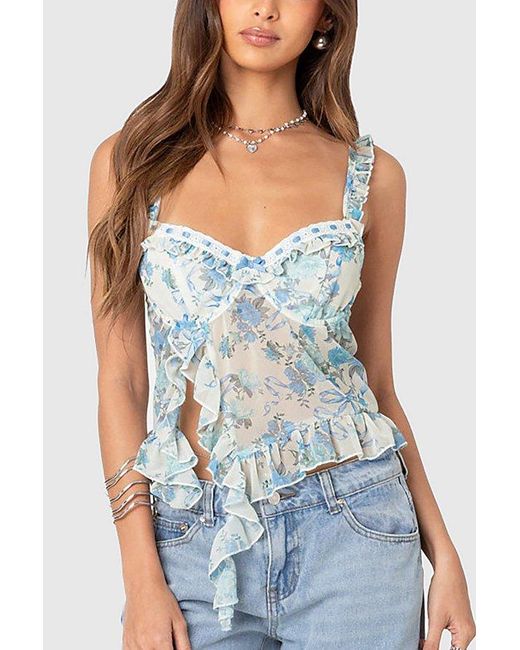 Edikted Blue Cascade Ruffled Bra Top