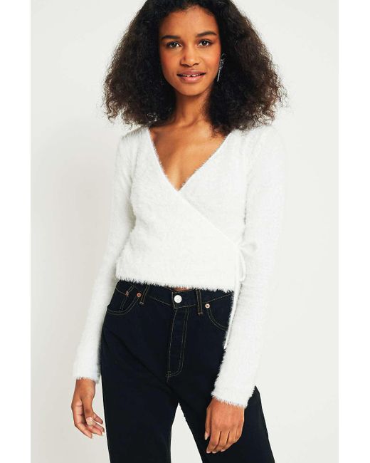 Urban Outfitters White Urban Outfitters Fluffy Ballet Wrap Top