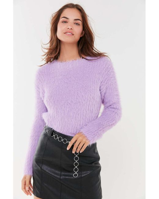 Urban Outfitters Purple Uo Fuzzy Eyelash Boatneck Sweater