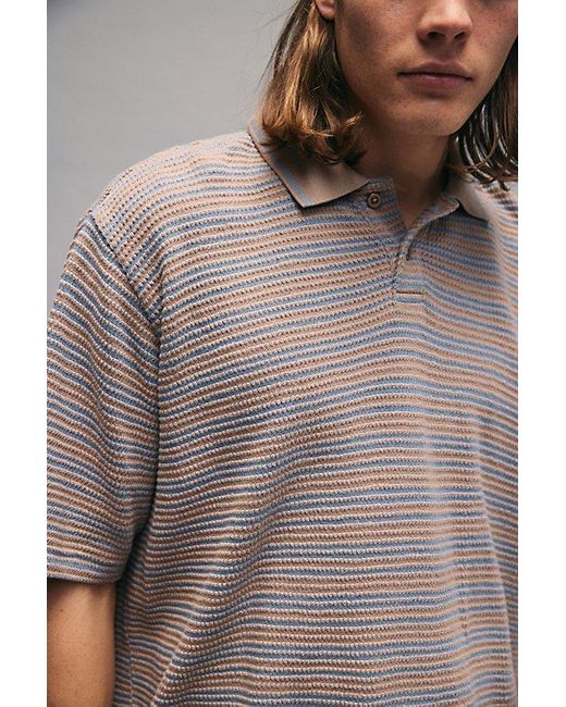 BDG Gray Blake Striped Polo Shirt Top for men