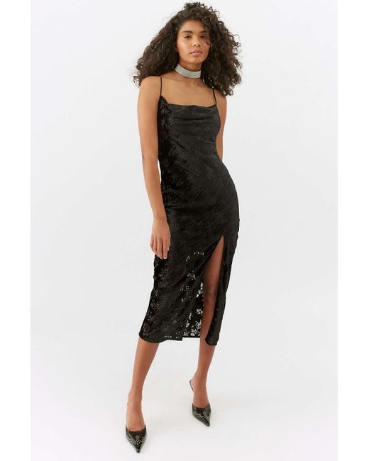 Urban Outfitters Black Uo Mallory Velvet Midi Dress