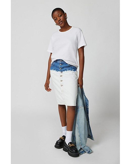 Urban Renewal Blue Remade Bleach Dip Denim Midi Skirt