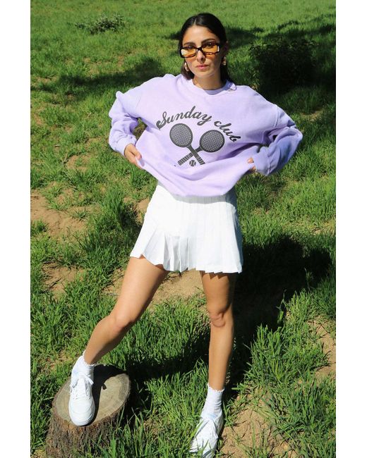 Urban Outfitters Purple Sunday Club Crew Neck Sweatshirt