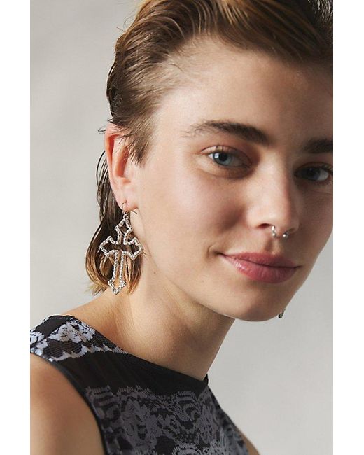 Urban Outfitters Natural Statement Rhinestone Cross Earring