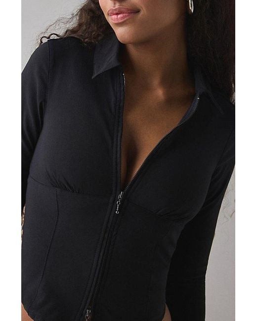 Silence + Noise Black Hailey Zip-Up Slim Shirt Top