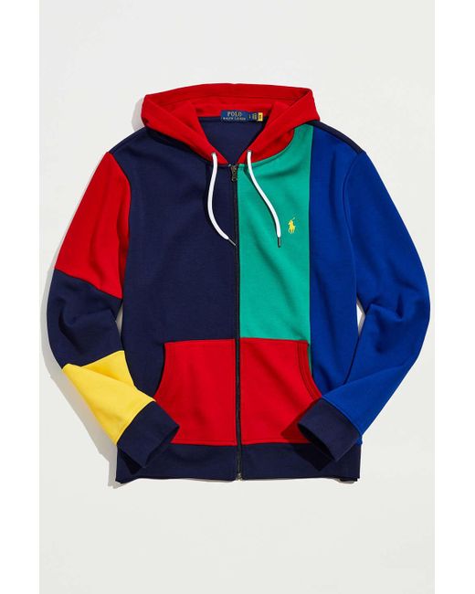 Polo Ralph Lauren Blue Colorblock Zip Hoodie Sweatshirt for men