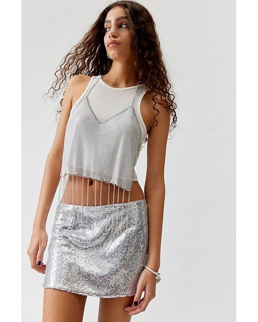 Urban Outfitters White Rae Metal Fringe Halter Top