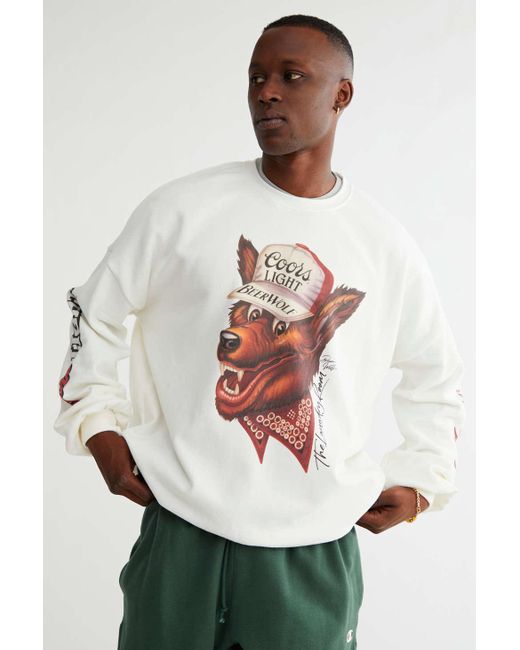 Urban Outfitters Coors Light Beer Wolf Crew Neck Sweatshirt in White