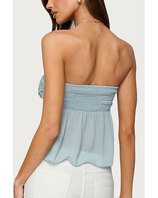 Edikted Blue Beadie Sheer Chiffon Strapless Top