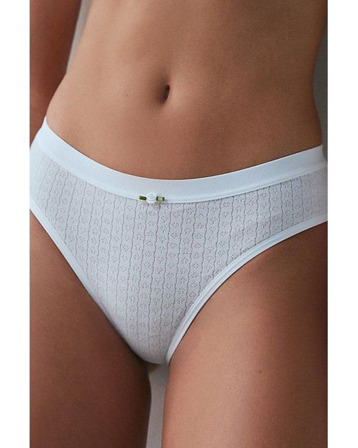 Out From Under White Pointelle Knit Rosette Bikini Underwear